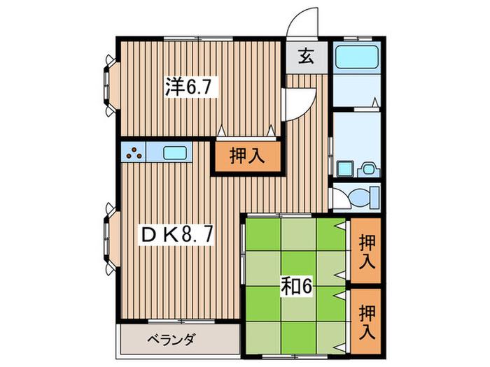 Kハイム一番館(2DK/2階)の間取り写真
