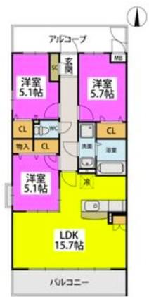 サニーコート山川(3LDK/1階)の間取り写真