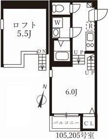 ハーモニーテラス切戸町(1K/2階)の間取り写真