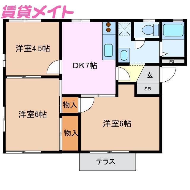 クレストビラA棟(3DK/1階)の間取り写真