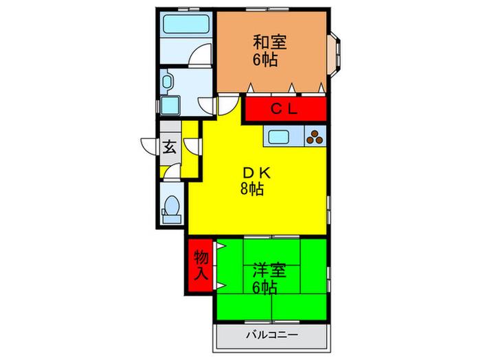 エバーグリーンハイツⅡ(2DK/2階)の間取り写真