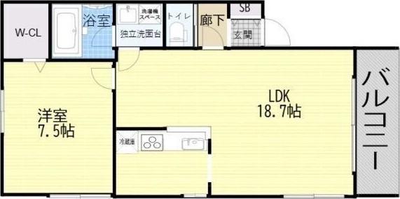 ローレル千里山西(1LDK/1階)の間取り写真