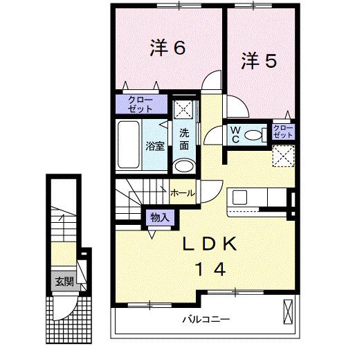 シャンティ II(2LDK/2階)の間取り写真