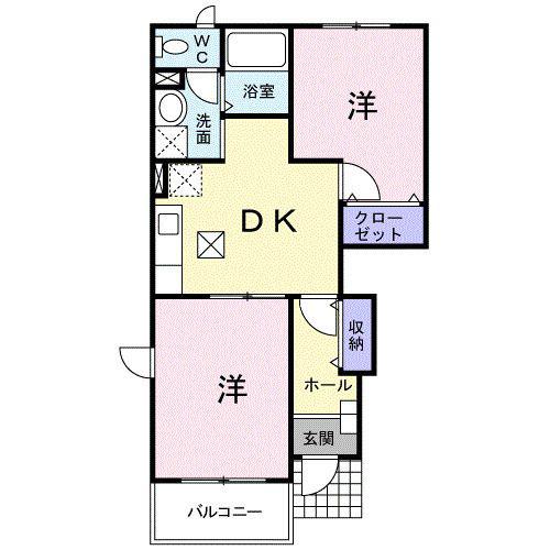 クレールカーサ(2DK/1階)の間取り写真