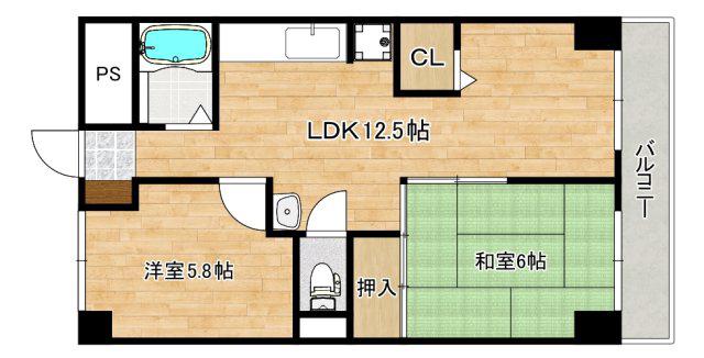 第三津広ビル(2LDK/7階)の間取り写真