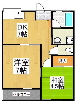 ハイツジー&ビー(2DK/2階)の間取り写真
