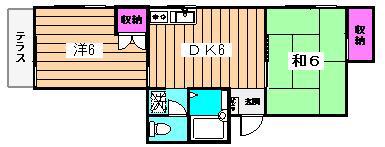 ヴィラ清風(2DK/1階)の間取り写真