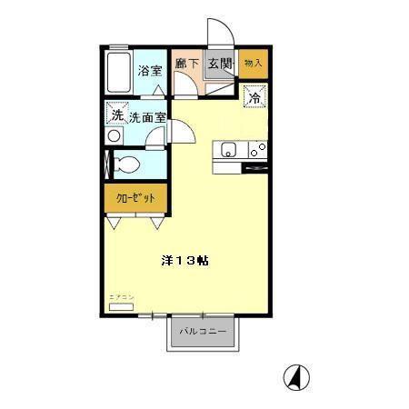 リビングタウン乙田 B棟(ワンルーム/2階)の間取り写真