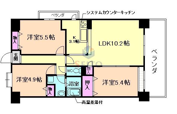 グランフォルク豊中(3LDK/2階)の間取り写真
