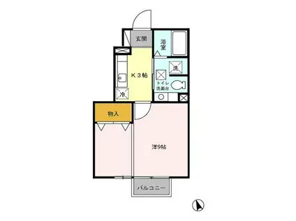 ローズシャルダン(1K/1階)の間取り写真