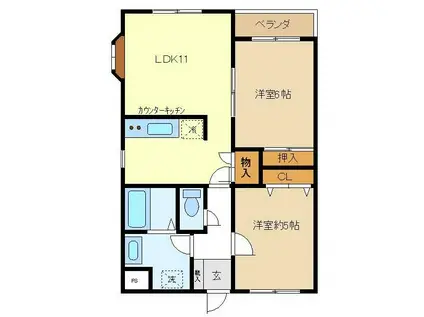 サンモールウエクサA(2LDK/2階)の間取り写真