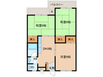 新別府リッチハイツ(3DK/2階)の間取り写真