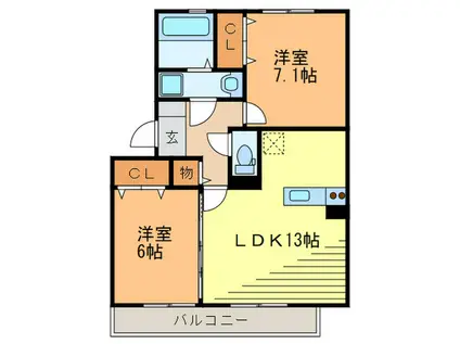 グランドアトリオ神戸西D(2LDK/1階)の間取り写真