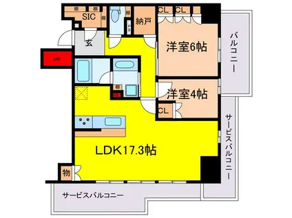 シエリアタワー大阪福島(2LDK/5階)の間取り写真