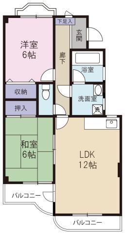 ラウンドテラス宮田(2LDK/3階)の間取り写真