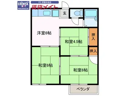 ハイツM(3DK/2階)の間取り写真