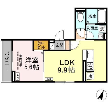 Dフラット東平山 B棟(1LDK/3階)の間取り写真