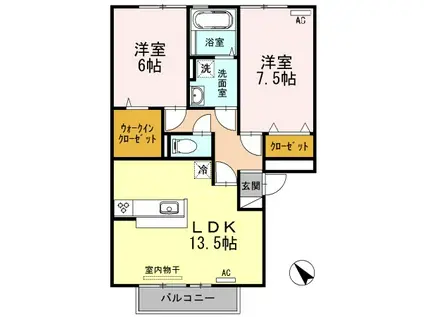リビングタウン福山東A棟(2LDK/2階)の間取り写真