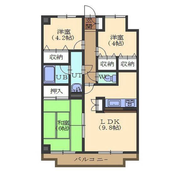 ケントパレス函館(3LDK/6階)の間取り写真
