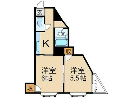 スカイコウリエン(2K/3階)の間取り写真