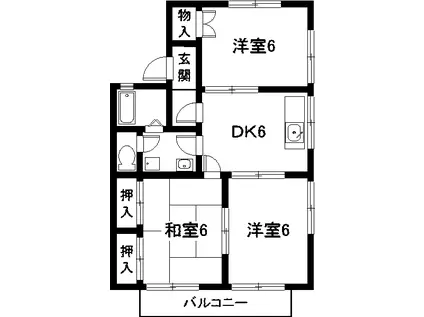 コートビレッジ A棟(3DK/1階)の間取り写真