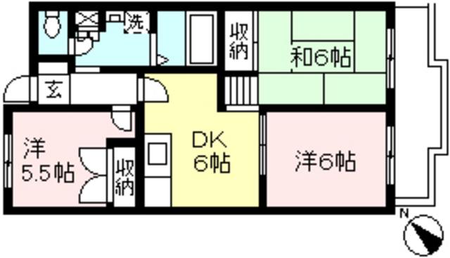 パーシモンズヒル南生田(3DK/1階)の間取り写真
