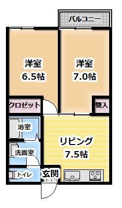 ハウスメイトⅠ(2DK/1階)の間取り写真