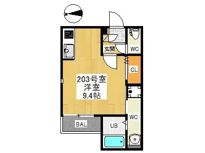 GRANDTIC 車道(ワンルーム/2階)の間取り写真