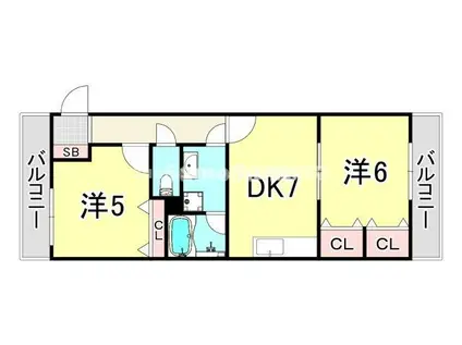 インタルシオ武庫之荘(2DK/2階)の間取り写真