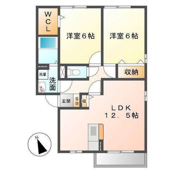 カーサハーモニーB(2LDK/2階)の間取り写真