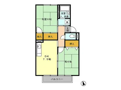 プレジール三宅 B(2DK/2階)の間取り写真