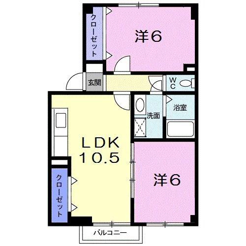 カーサ・ハピネス(2LDK/1階)の間取り写真
