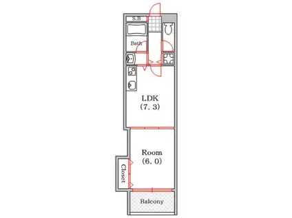 ゼフェロス南堀江(1LDK/5階)の間取り写真