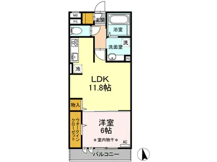 グランドソレイユ東戸塚(1LDK/2階)の間取り写真