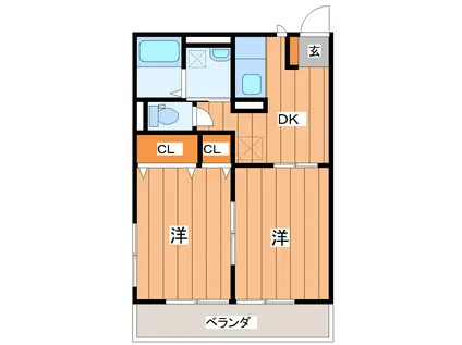 コーポスズキ中倉(2DK/2階)の間取り写真