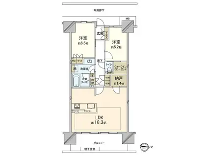 BRILLIA岡山中山下(2LDK/16階)の間取り写真
