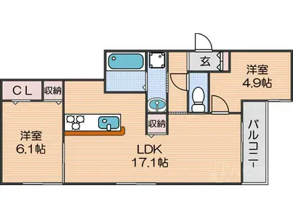 クラシスト墨江(2LDK/2階)の間取り写真