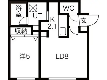 ゼフィランサス水車町(1LDK/3階)の間取り写真