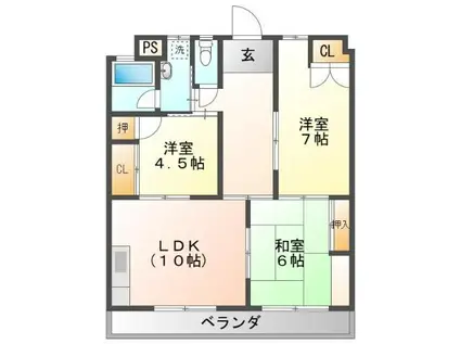 豊川グリーンハイツIII(3LDK/4階)の間取り写真