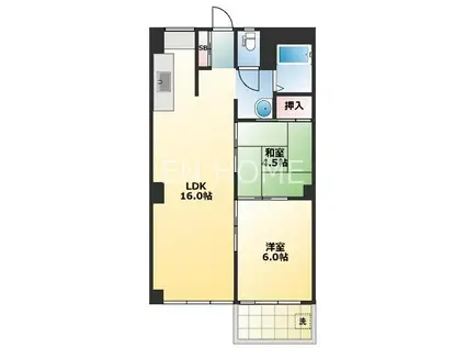 北堀江コーポ(2LDK/5階)の間取り写真