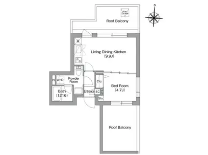 コンフォリア・リヴ両国イースト(1LDK/7階)の間取り写真