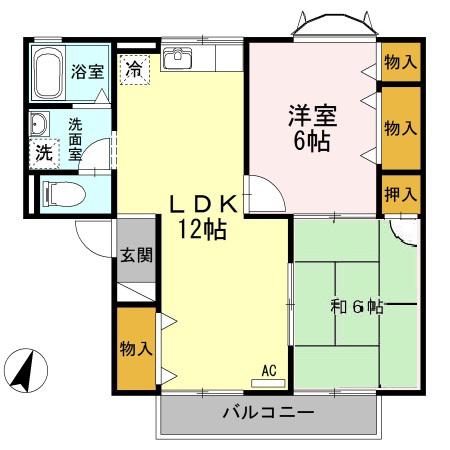 プルミエールB(2LDK/1階)の間取り写真