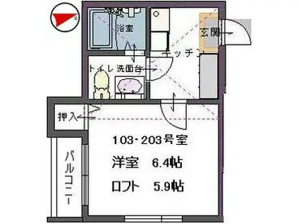 EASEAT東仙台(1K/2階)の間取り写真