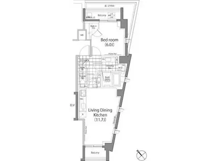 パークハビオ中目黒(1LDK/2階)の間取り写真