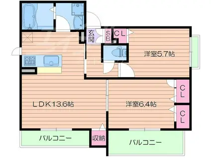 シャーメゾンヴァンダンジュ(1SLDK/2階)の間取り写真