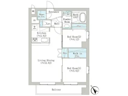 BREEZE横浜公園(2LDK/4階)の間取り写真