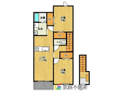 ヴィラフレイズIIB(2LDK/2階)の間取り写真