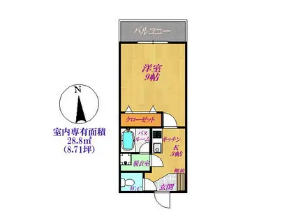 グレンデールT(1K/1階)の間取り写真