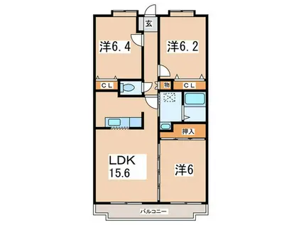 ハイビジョン(3LDK/3階)の間取り写真