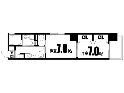 セントヒルズ銀山町弐番館(2K/3階)の間取り写真